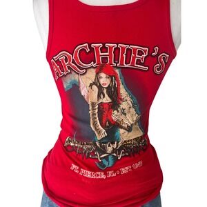 Archie's Tank Top Size M Red Pirate Graphic Souvenir Florida Sleeveless Tee